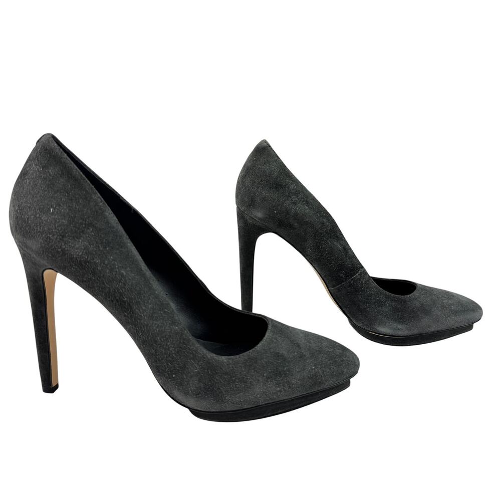 Lord & Taylor 424 Fifth Women Pumps 7.5 Gray Suede Pointed-Toe Stiletto Heel NEW